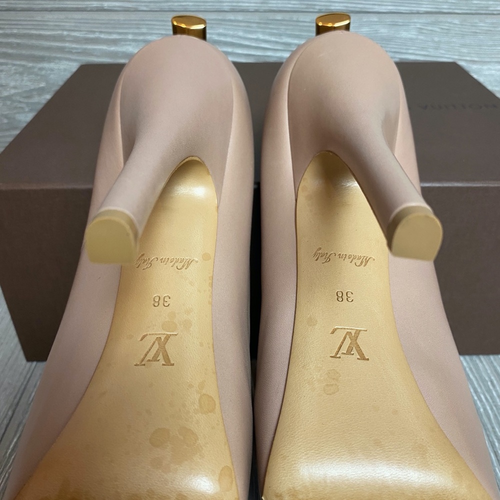 Louis Vuitton Heels Nude Leather Oh Really Platform Lock Peep Toe 38 - Picture 13 of 16